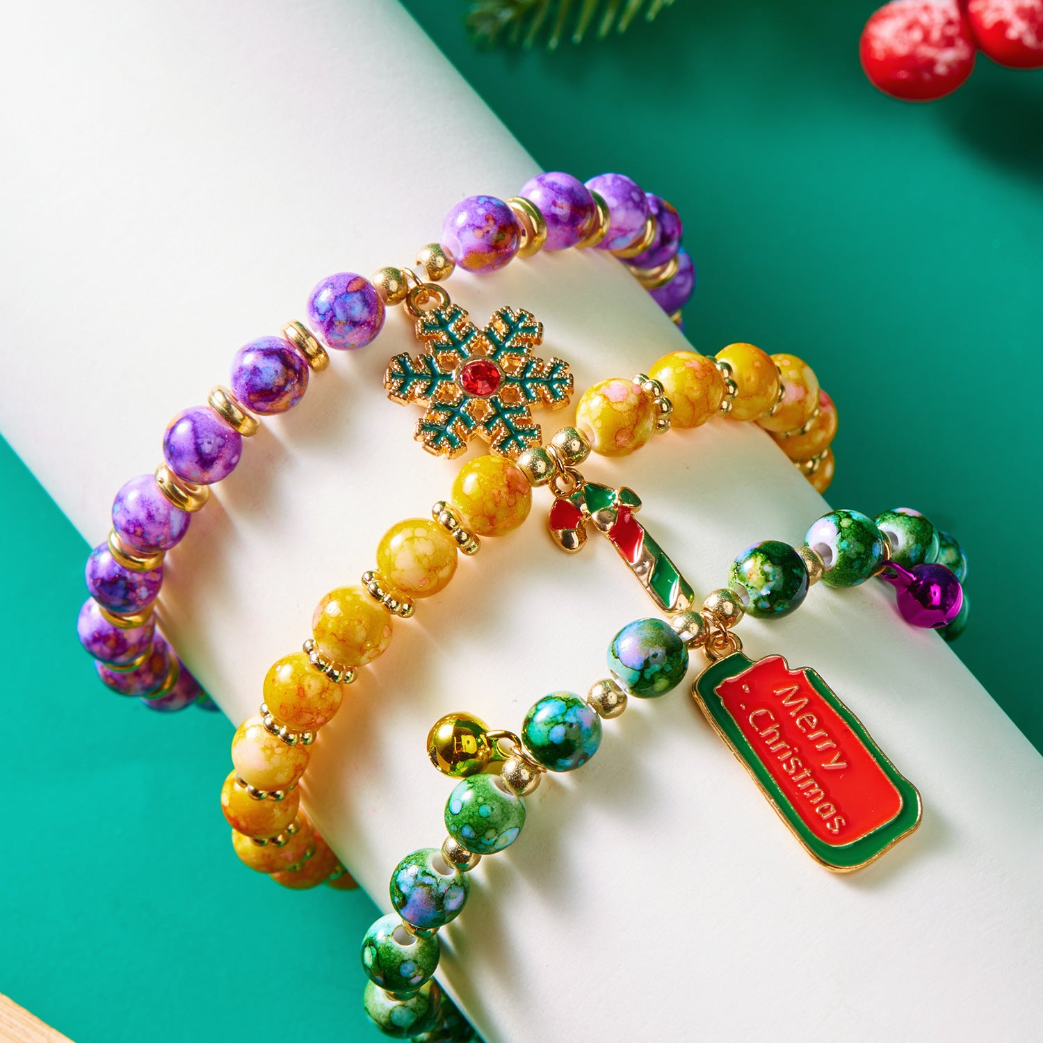 Wholesale Christmas bracelet set snowman beaded bracelet